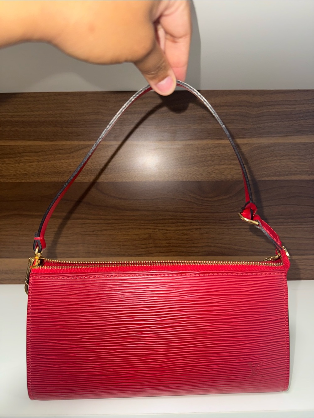 Louis Vuitton Red Epi Leather Shoulder Pochette with Gold-Tone Hardware